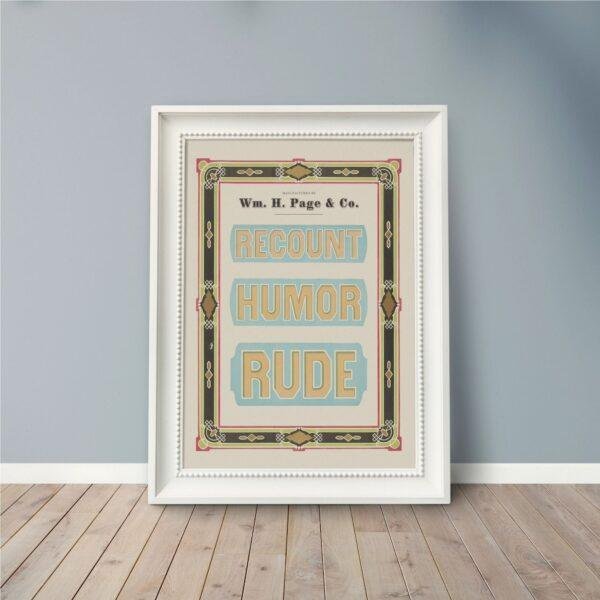 Vintage Wood Type Print: Recount Humor Rude, Typographic Design
