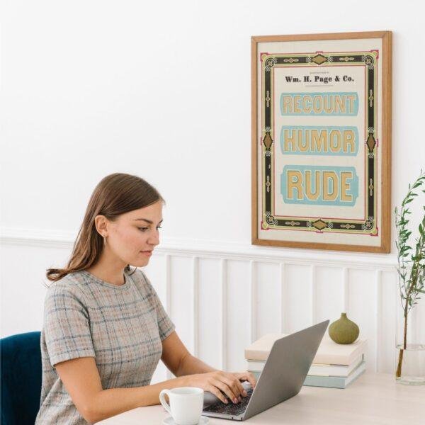 Vintage Wood Type Print: Recount Humor Rude, Typographic Design