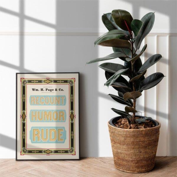 Vintage Wood Type Print: Recount Humor Rude, Typographic Design