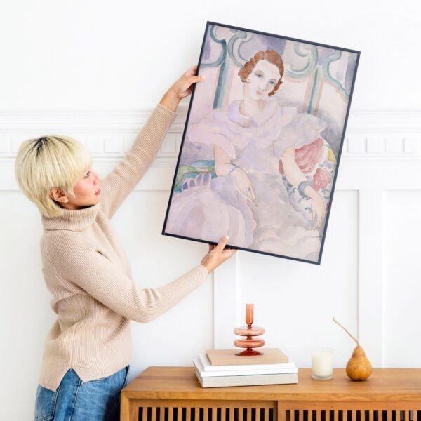 Gerda Wegener: "Young woman in a white Dress", Danish painter, Equal Rights, Matte Poster