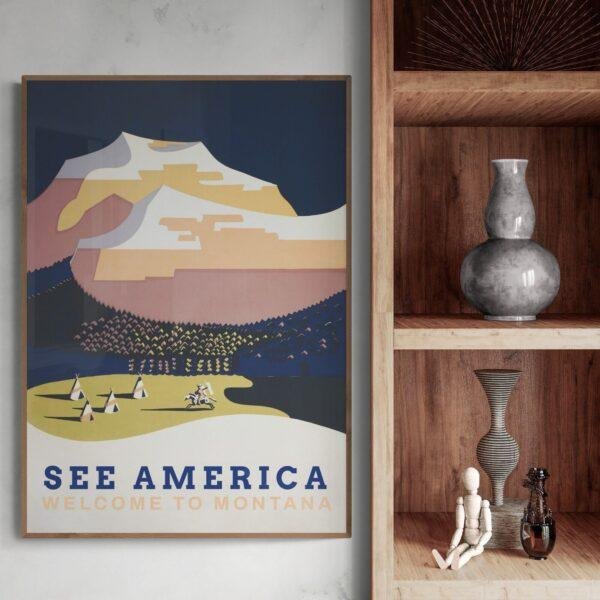 Vintage Montana Travel Poster: Yellowstone National Park Art Print
