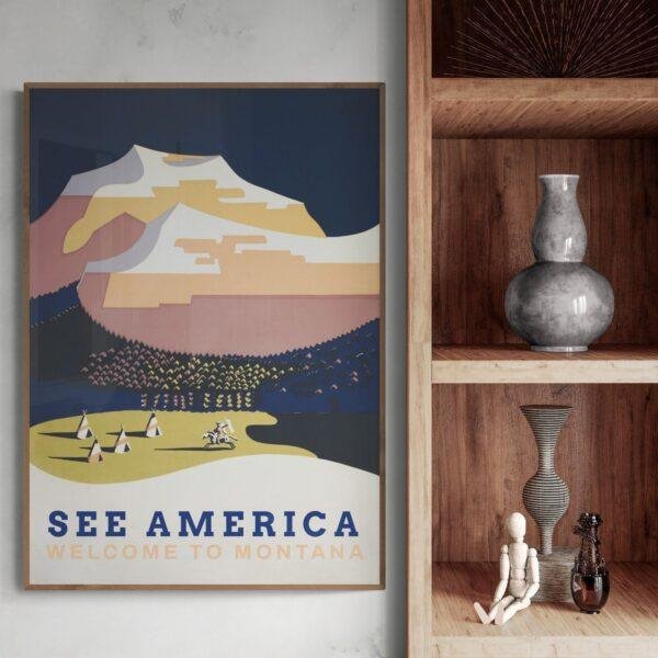 Vintage Montana Travel Poster: Yellowstone National Park Art Print