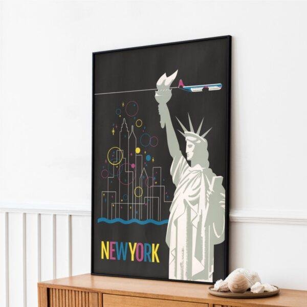 New York Travel Poster: Retro Statue of Liberty Art Print