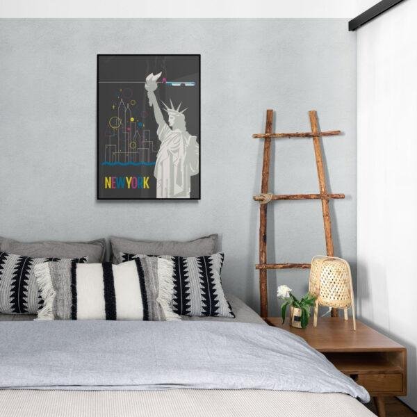 New York Travel Poster: Retro Statue of Liberty Art Print