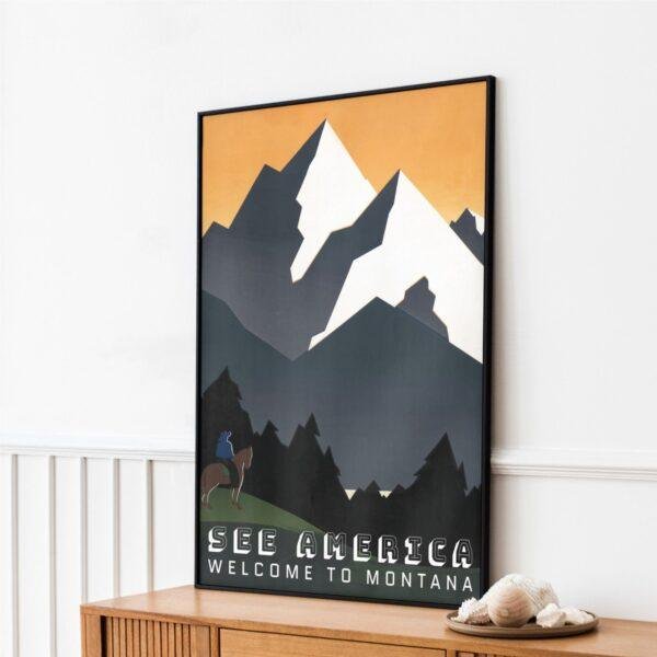 Retro Montana Travel Poster: Yellowstone National Park Art Print