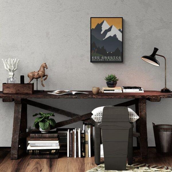 Retro Montana Travel Poster: Yellowstone National Park Art Print