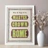 Vintage Wood Type Poster: Master Crown Rome, Typographic Print