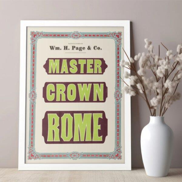 Vintage Wood Type Poster: Master Crown Rome, Typographic Print