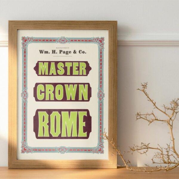 Vintage Wood Type Poster: Master Crown Rome, Typographic Print