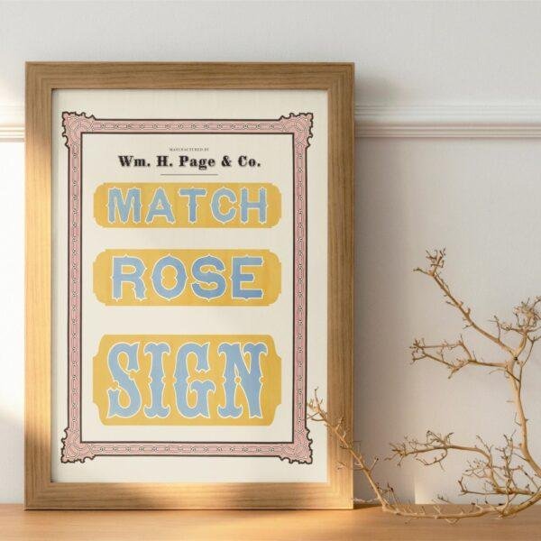 Vintage Wood Type Poster: Match Rose Sign, Typographic Art Print