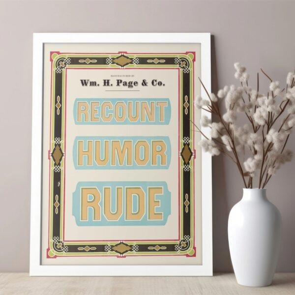 Vintage Wood Type Print: Recount Humor Rude, Typographic Design