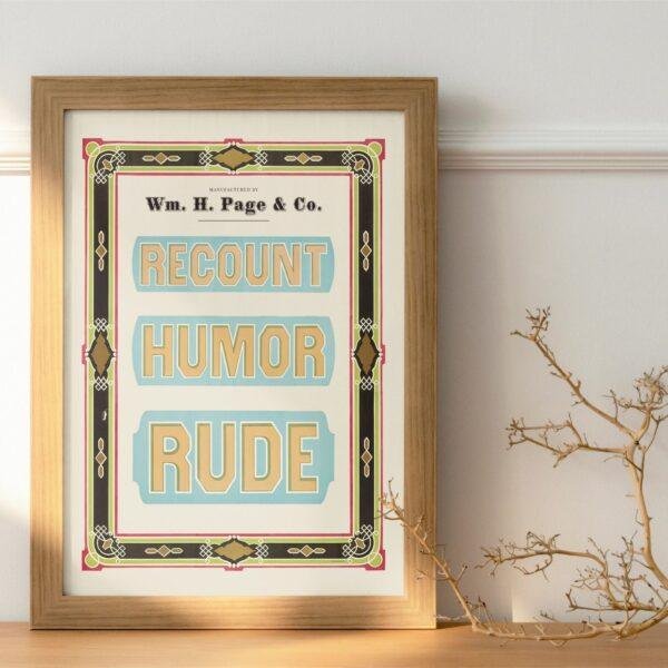 Vintage Wood Type Print: Recount Humor Rude, Typographic Design