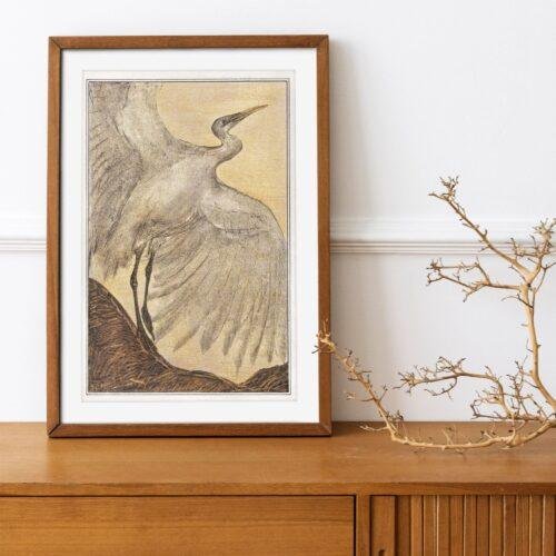Theo van Hoytema - Dutch Artist, Silver Heron, Smooth Matte Art Print