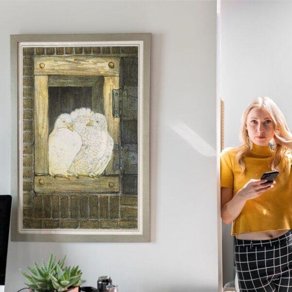 Theo van Hoytema - Dutch Artist, White Doves in Window, Smooth Matte Art Print