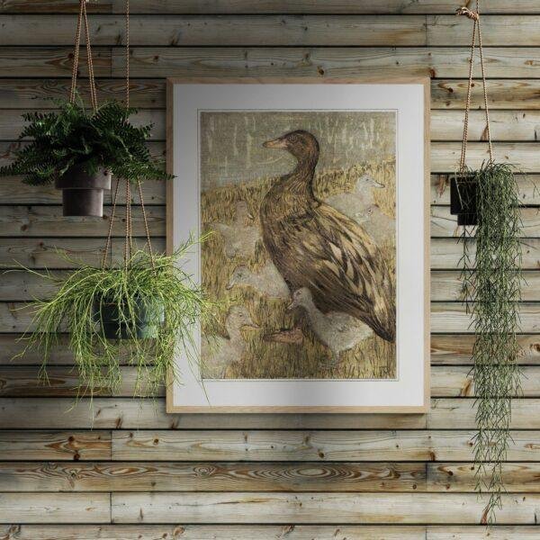 Theo van Hoytema - Dutch Artist, Duck with Ducklings, Smooth Matte Art Print