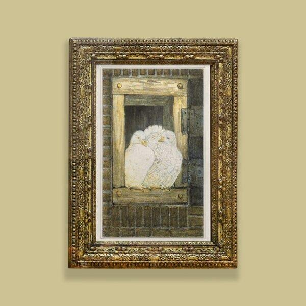 Theo van Hoytema - Dutch Artist, White Doves in Window, Smooth Matte Art Print