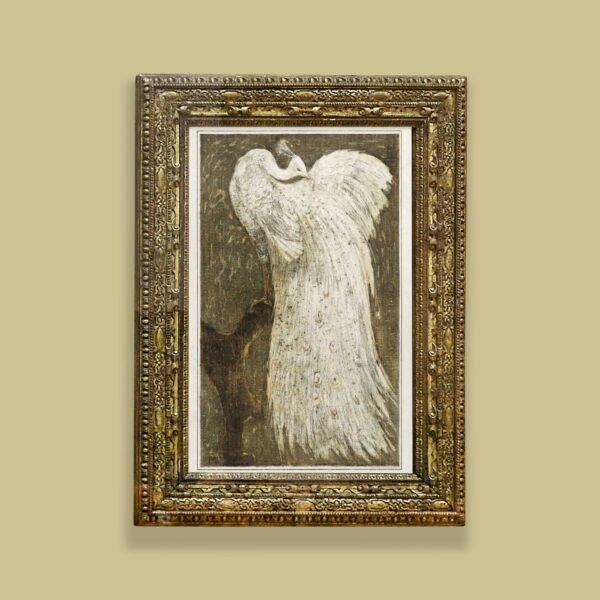 Theo van Hoytema - Dutch Artist, White Peacock on Branch, Smooth Matte Art Print
