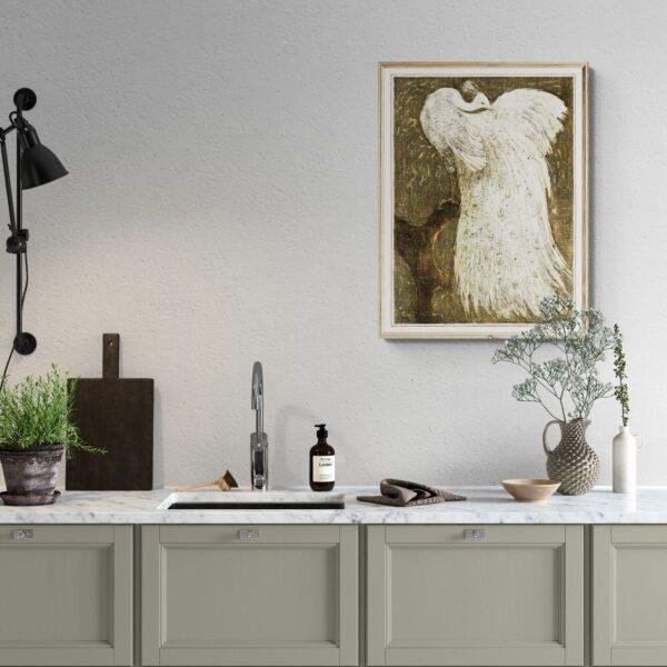 Theo van Hoytema - Dutch Artist, White Peacock on Branch, Smooth Matte Art Print
