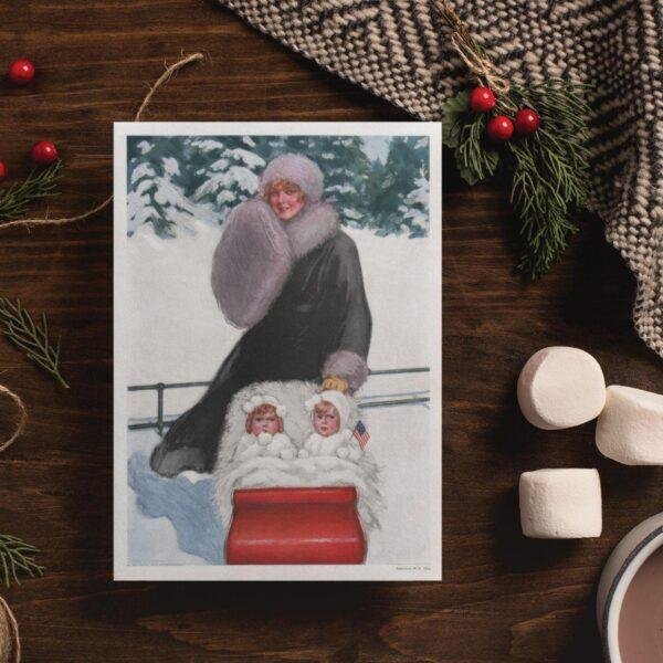 William Ely Hill Vintage Postcards – Blank Postcards, Winter Sleigh Ride Artist Card, Unique Vintage Art Stationery