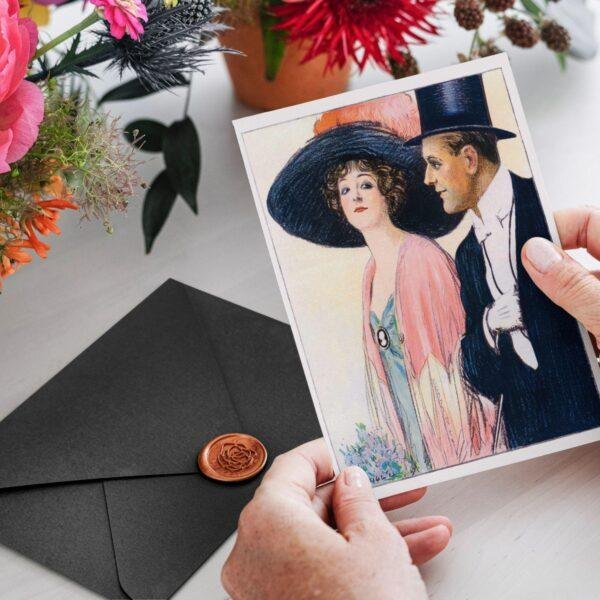 William Ely Hill Vintage Postcards – Blank Postcards, Elegant Couple Artist Card, Unique Vintage Art Stationery