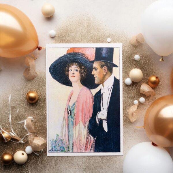 William Ely Hill Vintage Postcards – Blank Postcards, Elegant Couple Artist Card, Unique Vintage Art Stationery