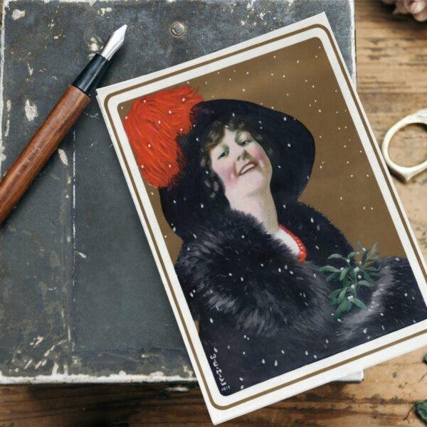 William Ely Hill Vintage Postcards – Blank Postcards, Lady in Black Artist Card, Unique Vintage Art Stationery