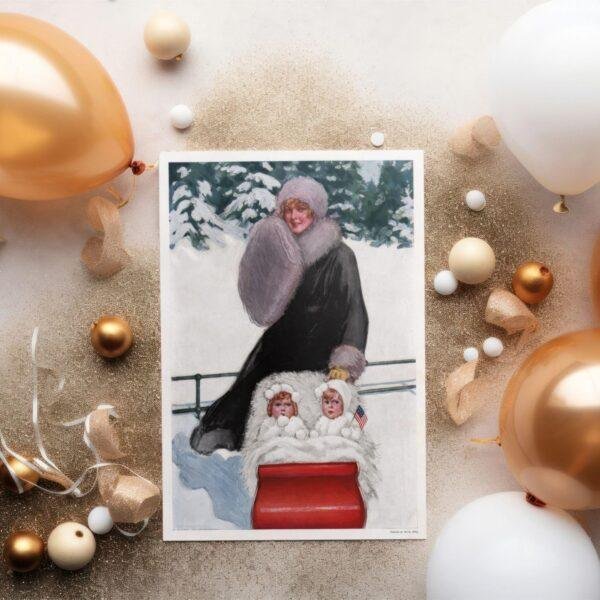 William Ely Hill Vintage Postcards – Blank Postcards, Winter Sleigh Ride Artist Card, Unique Vintage Art Stationery