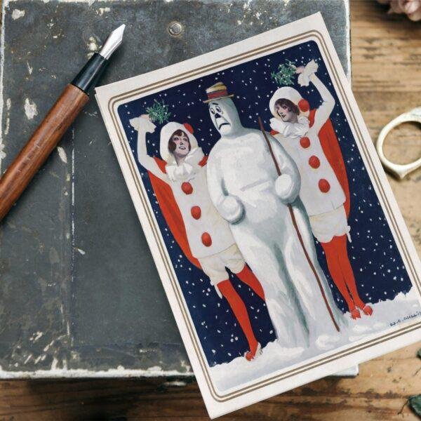 William Ely Hill Vintage Postcards – Blank Postcards, Pierrot Snowman Artist Card, Unique Vintage Art Stationery