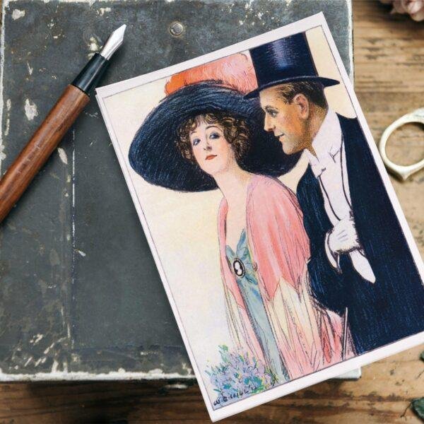 William Ely Hill Vintage Postcards – Blank Postcards, Elegant Couple Artist Card, Unique Vintage Art Stationery