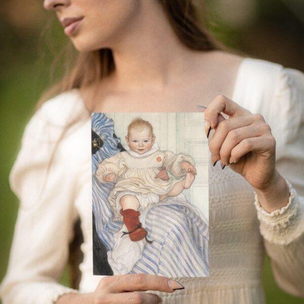 Carl Larsson Vintage Postcards – Blank Postcards, Smiling Baby in Red Boots, Artist Card, Custom Postcard