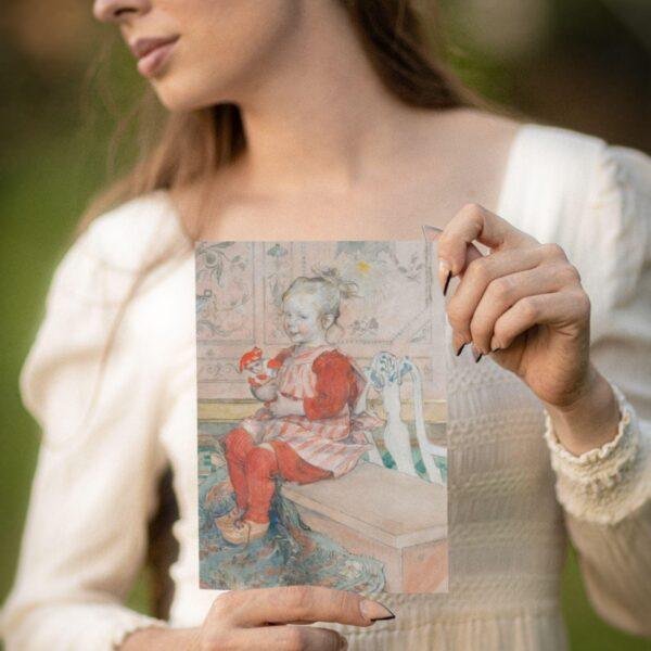 Carl Larsson Vintage Postcards – Blank Postcards, Girl with Doll on Bench, Artist Card, Custom Postcard