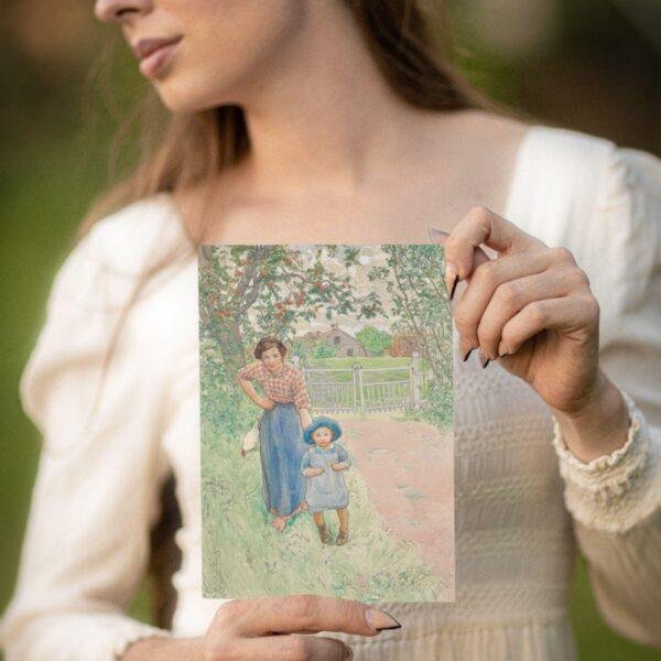 Carl Larsson Vintage Postcards – Blank Postcards, Mother and Child in the Garden, Artist Card, Custom Postcard