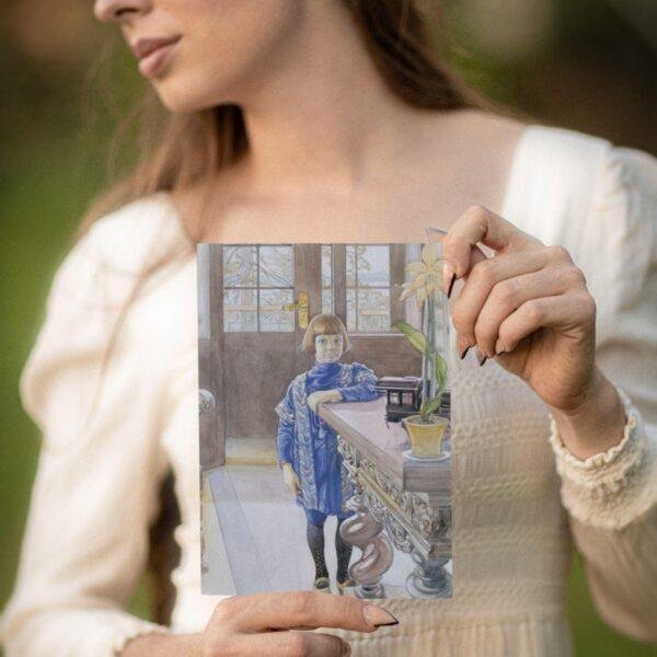 Carl Larsson Vintage Postcards – Blank Postcards, Boy in Blue by the Door, Artist Card, Custom Postcard
