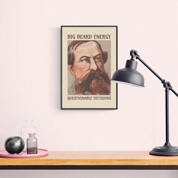 Satirical Artwork, Dark Academia Art: “Big Beard Energy – Questionable Decisions” – Phrenology Head Print