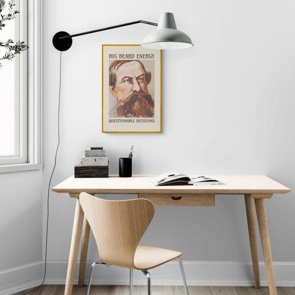 Satirical Artwork, Dark Academia Art: “Big Beard Energy – Questionable Decisions” – Phrenology Head Print