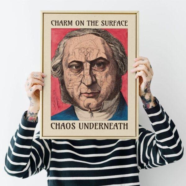 Satirical Artwork, Dark Academia Art: “Charm on the Surface – Chaos Underneath” – Phrenology Head Print