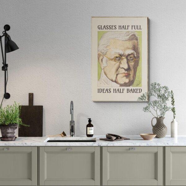 Satirical Artwork, Dark Academia Art: “Glasses Half Full – Ideas Half Baked” – Phrenology Head Print
