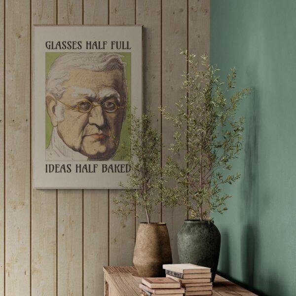 Satirical Artwork, Dark Academia Art: “Glasses Half Full – Ideas Half Baked” – Phrenology Head Print