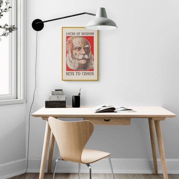 Satirical Artwork, Dark Academia Art: “Locks of Wisdom – Keys to Chaos” – Phrenology Head Print