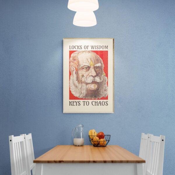 Satirical Artwork, Dark Academia Art: “Locks of Wisdom – Keys to Chaos” – Phrenology Head Print
