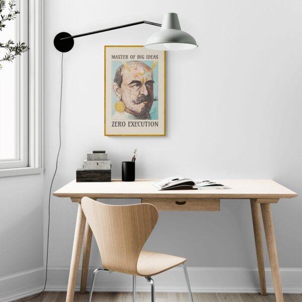 Satirical Artwork, Dark Academia Art: “Master of Big Ideas – Zero Execution” – Phrenology Head Print
