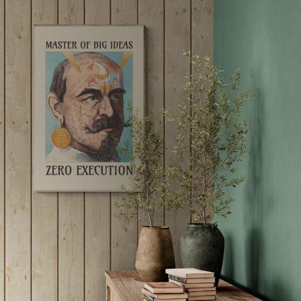 Satirical Artwork, Dark Academia Art: “Master of Big Ideas – Zero Execution” – Phrenology Head Print