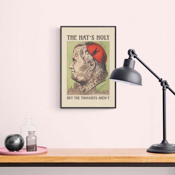 Satirical Artwork, Dark Academia Art: “The Hat’s Holy – But the Thoughts Aren’t” – Phrenology Head Print