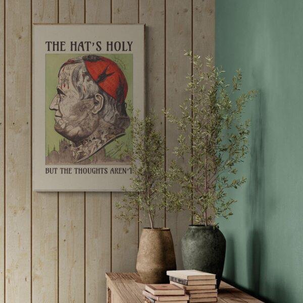 Satirical Artwork, Dark Academia Art: “The Hat’s Holy – But the Thoughts Aren’t” – Phrenology Head Print