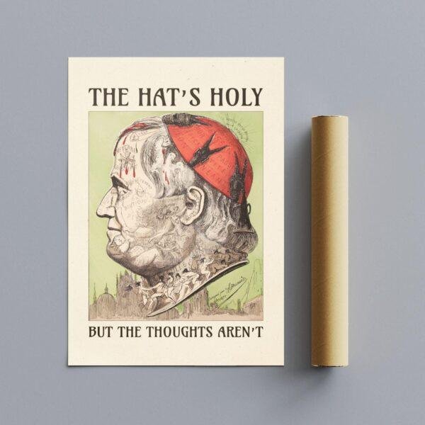 Satirical Artwork, Dark Academia Art: “The Hat’s Holy – But the Thoughts Aren’t” – Phrenology Head Print