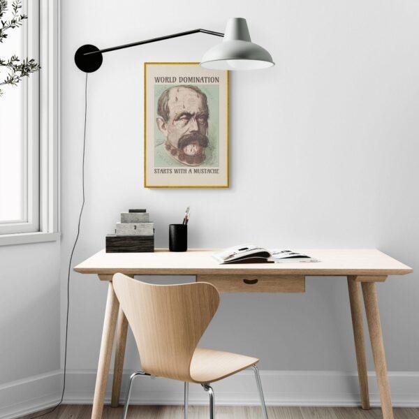 Satirical Artwork, Dark Academia Art: “World Domination – Starts with a Mustache” – Phrenology Head Print
