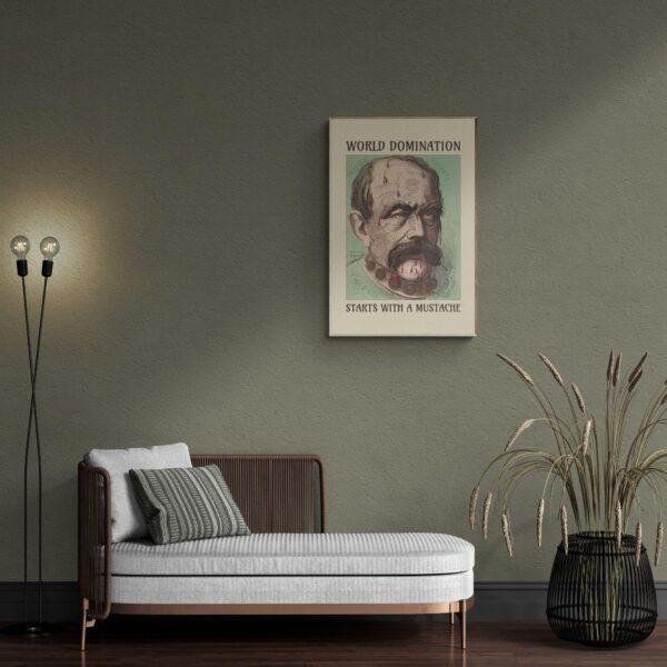 Satirical Artwork, Dark Academia Art: “World Domination – Starts with a Mustache” – Phrenology Head Print