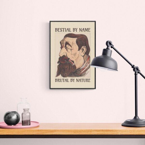 Satirical Artwork, Dark Academia Art: “Bestial by Name – Brutal by Nature” – Phrenology Head Print
