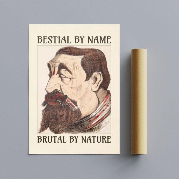 Satirical Artwork, Dark Academia Art: “Bestial by Name – Brutal by Nature” – Phrenology Head Print