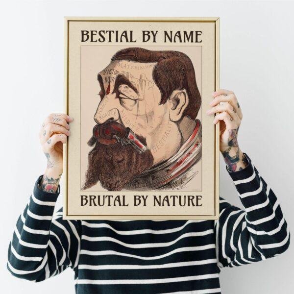 Satirical Artwork, Dark Academia Art: “Bestial by Name – Brutal by Nature” – Phrenology Head Print
